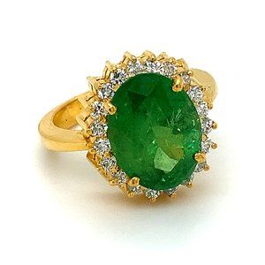 Certified Tsavorite 6.08ct Diamonds 22K Gold Ring